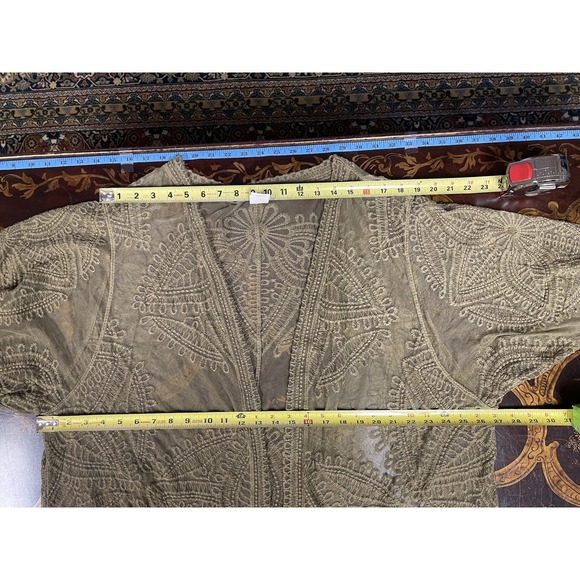 Sonoma Green Embroidered Mesh Lace Sheer Kimono Duster Cover Up Boho Fairy 3XL-4 - Picture 6 of 11